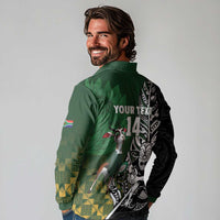 New Zealand and South Africa Rugby Custom Long Sleeve Polo Shirt Maori Tiki Fern Springboks Kente Pattern - Polynesian Pride