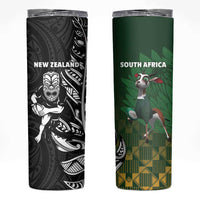 New Zealand and South Africa Rugby Skinny Tumbler Maori Tiki Fern Springboks Kente Pattern - Polynesian Pride