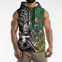 New Zealand and South Africa Rugby Custom Sleeveless Zip Hoodie Maori Tiki Fern Springboks Kente Pattern LT14 - Polynesian Pride
