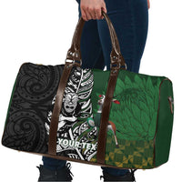New Zealand and South Africa Rugby Custom Travel Bag Maori Tiki Fern Springboks Kente Pattern - Polynesian Pride