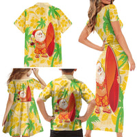 Aloha Hawaii Christmas Family Matching Short Sleeve Bodycon Dress and Hawaiian Shirt Mele Kalikimaka Funny Santa Palaka Quilt Motifs - Polynesian Pride