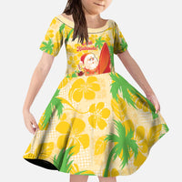 Aloha Hawaii Christmas Kid Short Sleeve Dress Mele Kalikimaka Funny Santa Palaka Quilt Motifs - Polynesian Pride