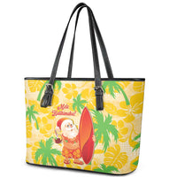 Aloha Hawaii Christmas Leather Tote Bag Mele Kalikimaka Funny Santa Palaka Quilt Motifs - Polynesian Pride