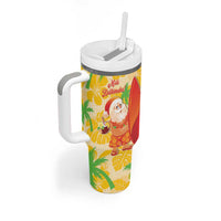 Aloha Hawaii Christmas Tumbler With Handle Mele Kalikimaka Funny Santa Palaka Quilt Motifs - Polynesian Pride