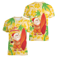 Aloha Hawaii Christmas Women V-Neck T-Shirt Mele Kalikimaka Funny Santa Palaka Quilt Motifs - Polynesian Pride