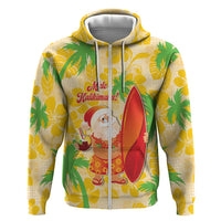 Aloha Hawaii Christmas Zip Hoodie Mele Kalikimaka Funny Santa Palaka Quilt Motifs - Polynesian Pride