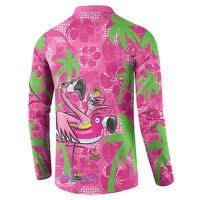 Aloha Hawaii Christmas Button Sweatshirt Mele Kalikimaka Chill Flamingo Palaka Quilt Motifs - Polynesian Pride