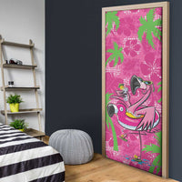 Aloha Hawaii Christmas Door Cover Mele Kalikimaka Chill Flamingo Palaka Quilt Motifs - Polynesian Pride
