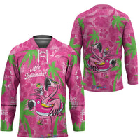 Aloha Hawaii Christmas Hockey Jersey Mele Kalikimaka Chill Flamingo Palaka Quilt Motifs - Polynesian Pride