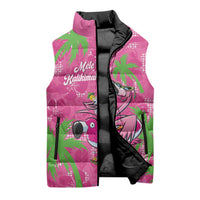 Aloha Hawaii Christmas Sleeveless Puffer Jacket Mele Kalikimaka Chill Flamingo Palaka Quilt Motifs - Polynesian Pride