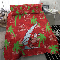 Aloha Hawaii Christmas Bedding Set Mele Kalikimaka Windsurfing Santa Palaka Quilt Motifs - Polynesian Pride