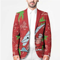 Aloha Hawaii Christmas Blazer Mele Kalikimaka Windsurfing Santa Palaka Quilt Motifs - Polynesian Pride