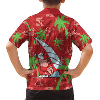 Aloha Hawaii Christmas Family Matching Off Shoulder Maxi Dress and Hawaiian Shirt Mele Kalikimaka Windsurfing Santa Palaka Quilt Motifs - Polynesian Pride