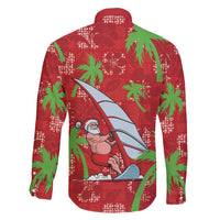 Aloha Hawaii Christmas Family Matching Off Shoulder Maxi Dress and Hawaiian Shirt Mele Kalikimaka Windsurfing Santa Palaka Quilt Motifs - Polynesian Pride