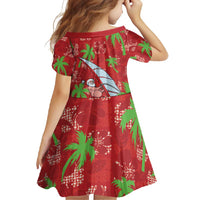 Aloha Hawaii Christmas Family Matching Short Sleeve Bodycon Dress and Hawaiian Shirt Mele Kalikimaka Windsurfing Santa Palaka Quilt Motifs - Polynesian Pride