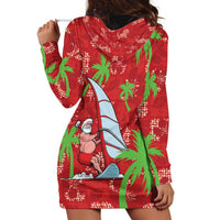 Aloha Hawaii Christmas Hoodie Dress Mele Kalikimaka Windsurfing Santa Palaka Quilt Motifs - Polynesian Pride