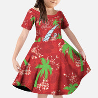 Aloha Hawaii Christmas Kid Short Sleeve Dress Mele Kalikimaka Windsurfing Santa Palaka Quilt Motifs - Polynesian Pride