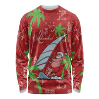 Aloha Hawaii Christmas Long Sleeve Shirt Mele Kalikimaka Windsurfing Santa Palaka Quilt Motifs - Polynesian Pride