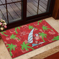 Aloha Hawaii Christmas Rubber Doormat Mele Kalikimaka Windsurfing Santa Palaka Quilt Motifs - Polynesian Pride