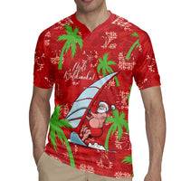 Aloha Hawaii Christmas Rugby Jersey Mele Kalikimaka Windsurfing Santa Palaka Quilt Motifs - Polynesian Pride