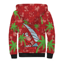 Aloha Hawaii Christmas Sherpa Hoodie Mele Kalikimaka Windsurfing Santa Palaka Quilt Motifs - Polynesian Pride