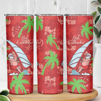 Aloha Hawaii Christmas Skinny Tumbler Mele Kalikimaka Windsurfing Santa Palaka Quilt Motifs - Polynesian Pride