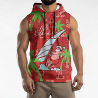Aloha Hawaii Christmas Sleeveless Hoodie Mele Kalikimaka Windsurfing Santa Palaka Quilt Motifs - Polynesian Pride