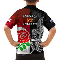 New Zealand And England Rugby Family Matching Summer Maxi Dress and Hawaiian Shirt 2023 World Cup All Black Combine Red Roses LT14 - Polynesian Pride