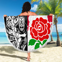 Custom New Zealand And England Rugby Beach Blanket 2023 World Cup All Black Combine Red Roses LT14 - Wonder Print Shop