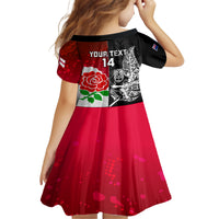 Custom New Zealand And England Rugby Family Matching Tank Maxi Dress and Hawaiian Shirt 2023 World Cup All Black Combine Red Roses LT14 - Polynesian Pride