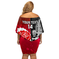 Custom New Zealand And England Rugby Off Shoulder Short Dress 2023 World Cup All Black Combine Red Roses LT14 - Polynesian Pride