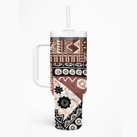 Bula Fiji Tumbler With Handle Unique Masi Tapa Pattern