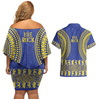 Fakaalofa Lahi Atu Niue Couples Matching Off Shoulder Short Dress and Hawaiian Shirt Siapo Pattern With Puakenikeni LT14 - Polynesian Pride