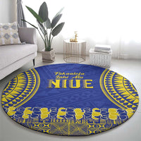 Fakaalofa Lahi Atu Niue Round Carpet Siapo Pattern With Puakenikeni
