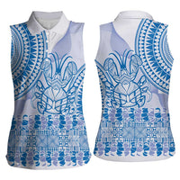 Niue Language Week Women Sleeveless Polo Shirt The Rock Coconut Crab - Siapo Blue Pastel LT14 - Polynesian Pride