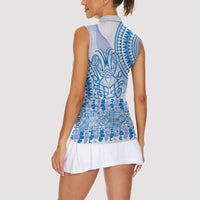 Niue Language Week Women Sleeveless Polo Shirt The Rock Coconut Crab - Siapo Blue Pastel LT14 - Polynesian Pride