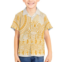 Niue Language Week Family Matching Puletasi and Hawaiian Shirt The Rock Coconut Crab - Siapo Gold Pastel