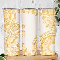 Niue Language Week Skinny Tumbler The Rock Coconut Crab - Siapo Gold Pastel LT14 - Polynesian Pride