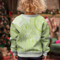 Lime Green Niue Language Week Kid Ugly Christmas Sweater The Rock Coconut Crab - Siapo Pattern LT14 - Polynesian Pride