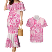 Pink Niue Language Week Couples Matching Mermaid Dress and Hawaiian Shirt The Rock Coconut Crab - Siapo Pattern