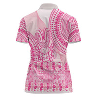 Pink Niue Language Week Women Polo Shirt The Rock Coconut Crab - Siapo Pattern