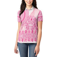Pink Niue Language Week Women Polo Shirt The Rock Coconut Crab - Siapo Pattern