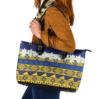 Tokelau Language Week Leather Tote Bag Tokelauan Tuluma With Gardenia Thunbergia LT14 Blue - Polynesian Pride