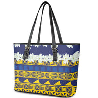 Tokelau Language Week Leather Tote Bag Tokelauan Tuluma With Gardenia Thunbergia LT14 - Polynesian Pride