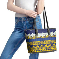 Tokelau Language Week Leather Tote Bag Tokelauan Tuluma With Gardenia Thunbergia LT14 - Polynesian Pride