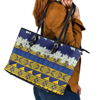 Tokelau Language Week Leather Tote Bag Tokelauan Tuluma With Gardenia Thunbergia LT14 - Polynesian Pride