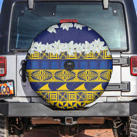 Tokelau Language Week Spare Tire Cover Tokelauan Tuluma With Gardenia Thunbergia LT14 Blue - Polynesian Pride