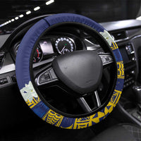 Tokelau Language Week Steering Wheel Cover Tokelauan Tuluma With Gardenia Thunbergia LT14 Universal Fit Blue - Polynesian Pride