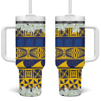 Tokelau Language Week Tumbler With Handle Tokelauan Tuluma With Gardenia Thunbergia LT14 One Size: 40 oz Blue - Polynesian Pride