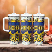 Tokelau Language Week Tumbler With Handle Tokelauan Tuluma With Gardenia Thunbergia LT14 - Polynesian Pride